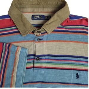 Polo Ralph Lauren 3XB Colorful Striped Polo Shirt Cotton Casual Men Pony READ